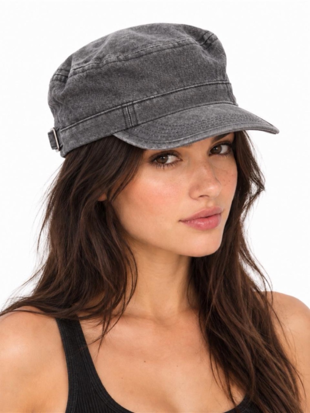 Y2K Charcoal Gray Cadet Hat with Adjustable Buckle